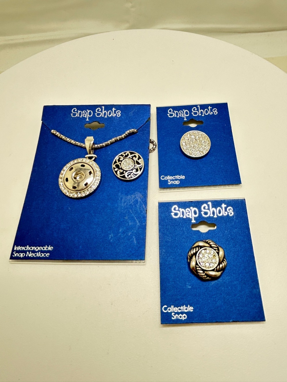 Snap Shots, Silver Necklace With Convertible Pendant, 3 Different Snaps, NOC